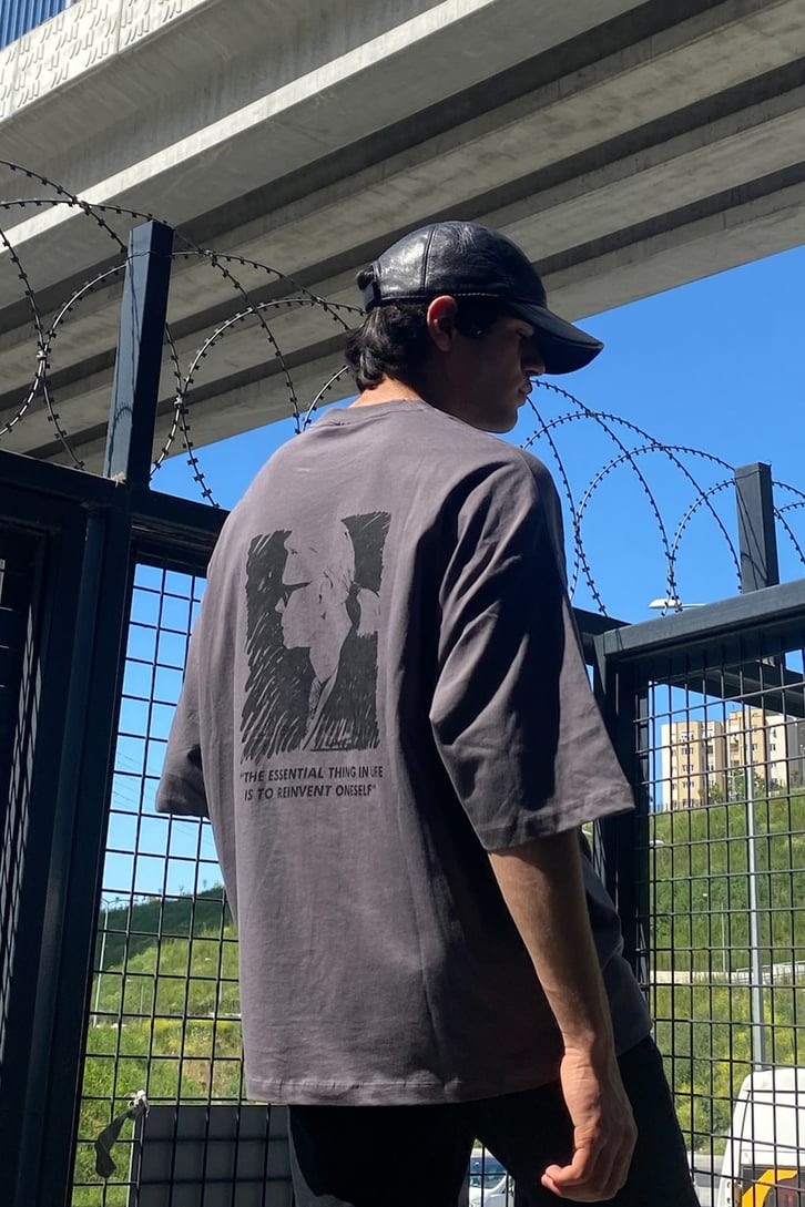Bodyguard Baskılı Antrasit Oversize Tshirt