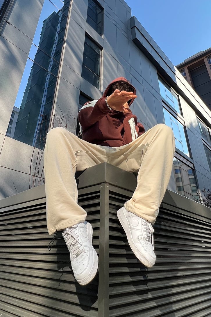 Bone Nakışlı Kahverengi Oversize Sweatshirt