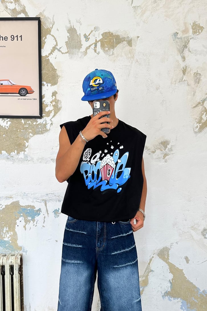 Boogle Baskılı Kolsuz Oversize Tshirt