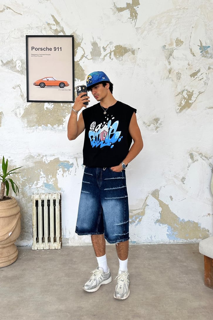 Boogle Baskılı Kolsuz Oversize Tshirt