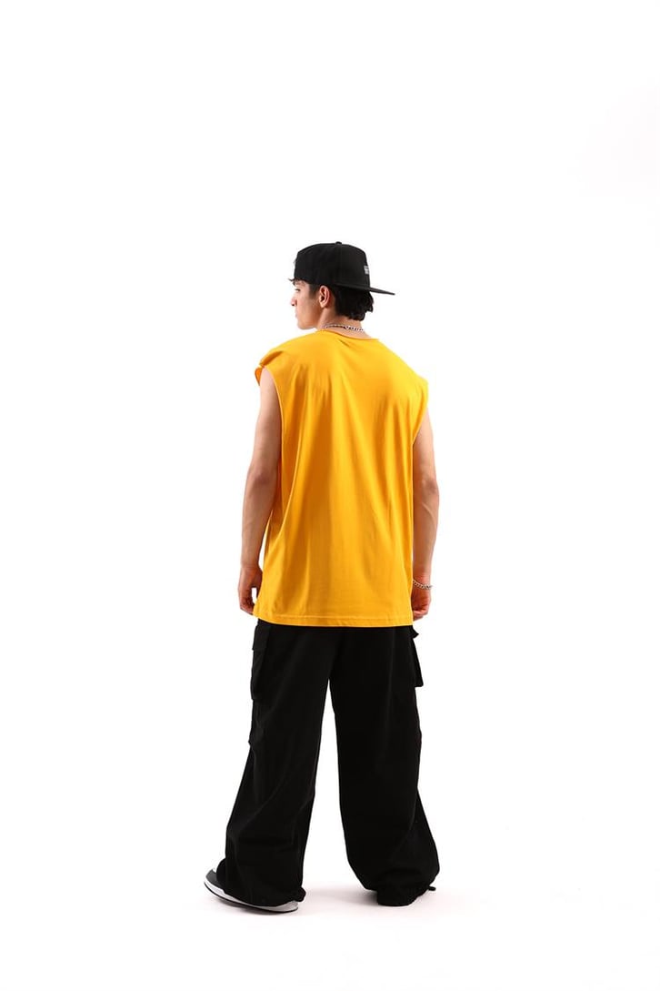 Boogle Baskılı Sarı Kolsuz Oversize Tişört
