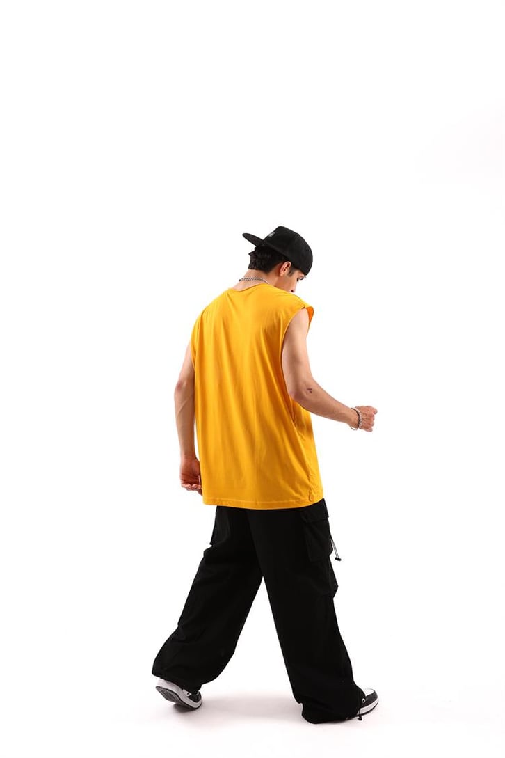 Boogle Baskılı Sarı Kolsuz Oversize Tişört