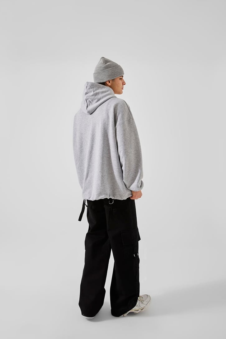 Boomer Smurf Baskılı Gri Oversize Hoodie