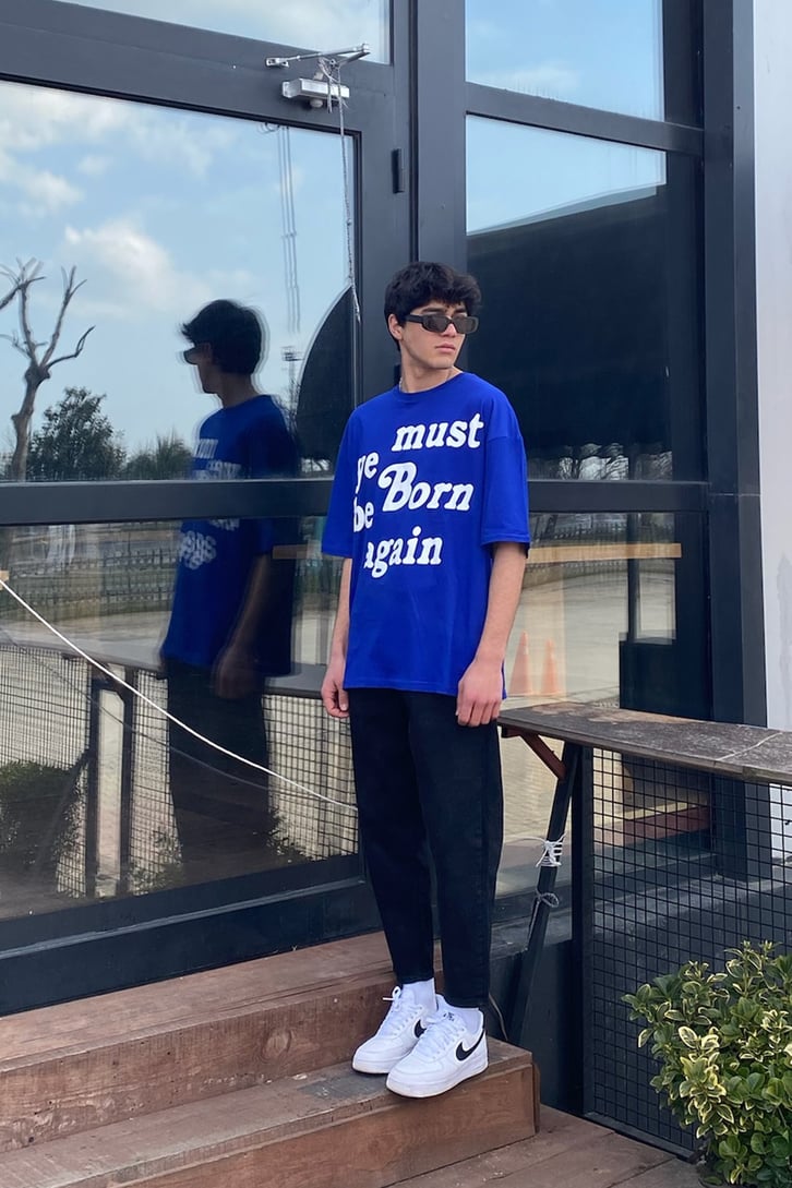Born Again Oversize Blue Tshirt