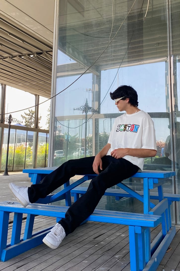 Boston Baskılı Oversize Oversize Tshirt