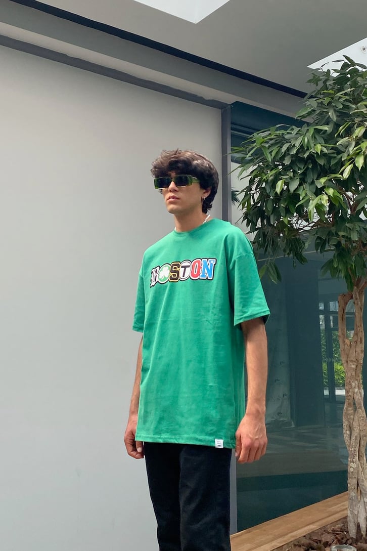 Boston Baskılı Oversize Oversize Tshirt