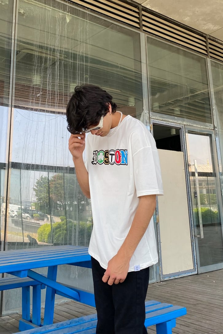 Boston Baskılı Oversize Oversize Tshirt