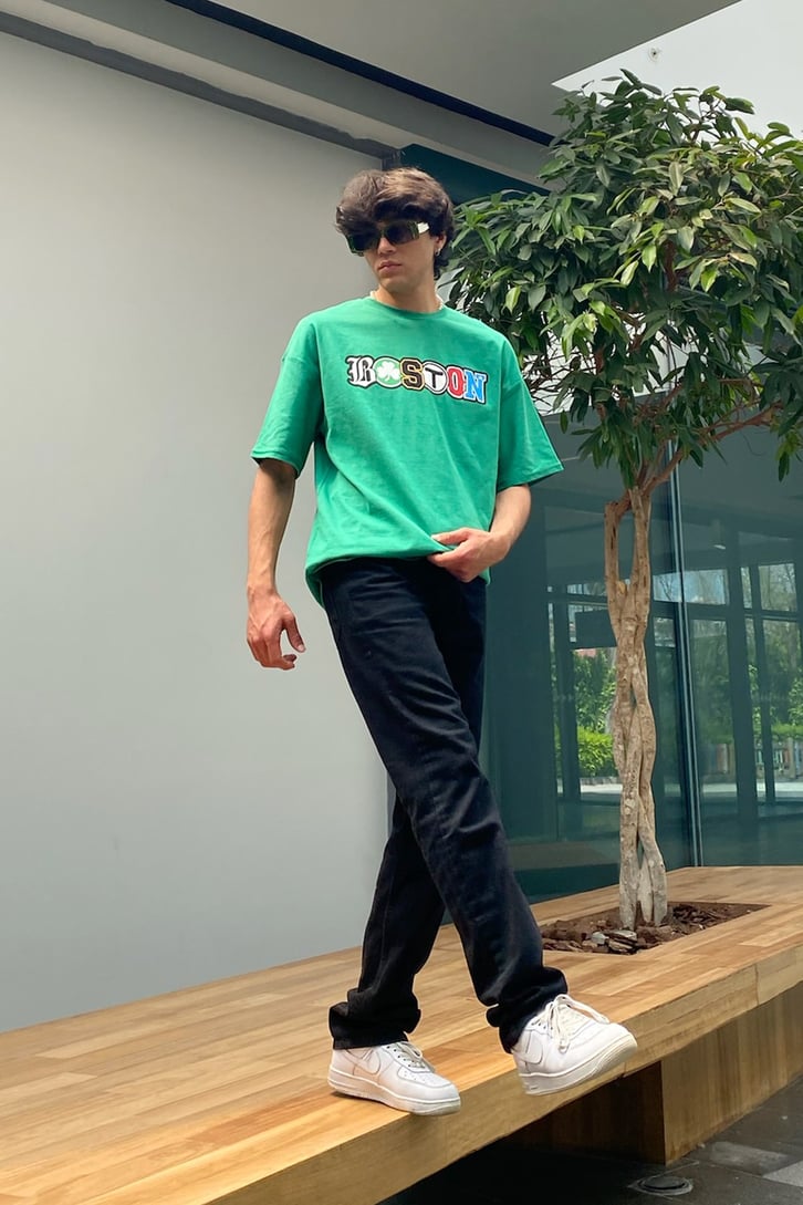Boston Baskılı Oversize Oversize Tshirt