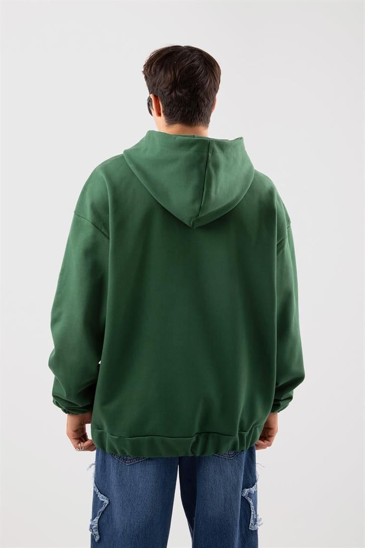 Boston Baskılı Yeşil Zip Hoodie