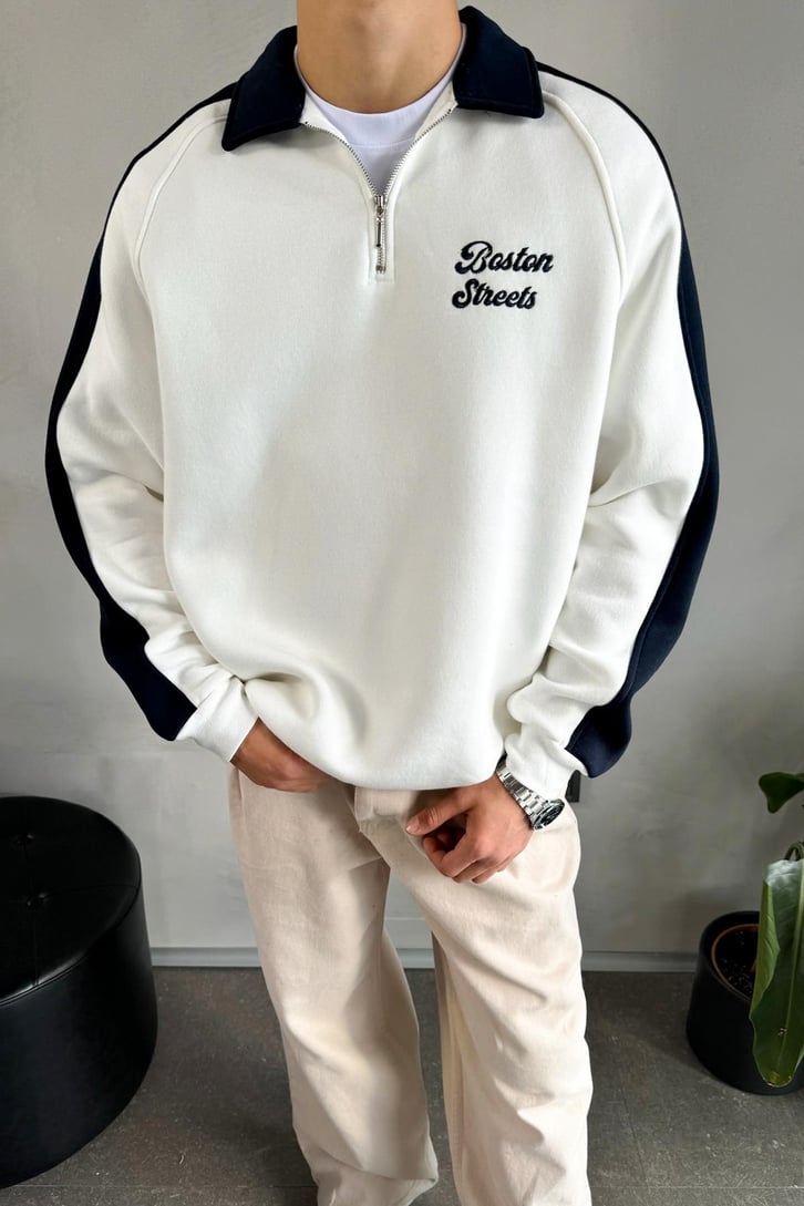 Boston Streets Nakışlı Polo Yaka Sweatshirt