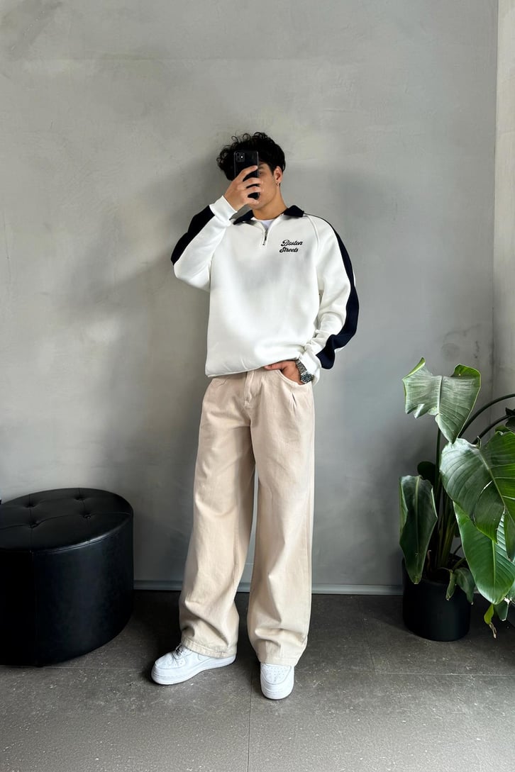 Boston Streets Nakışlı Polo Yaka Sweatshirt