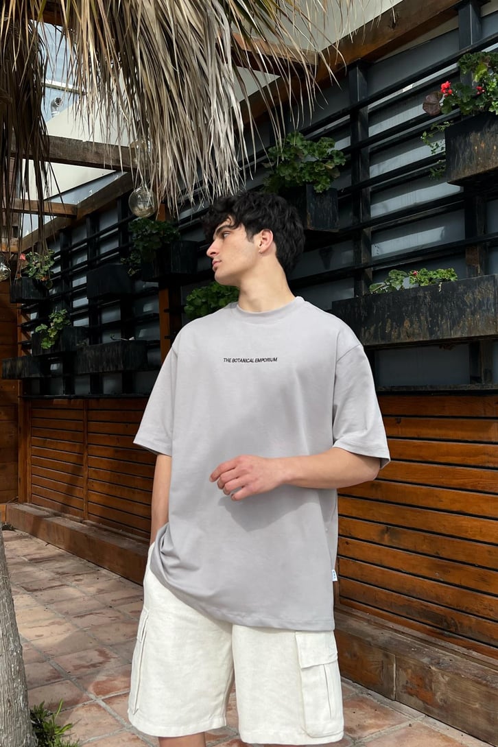 Botanical Emporium Nakışlı Buz Gri Oversize Tişört