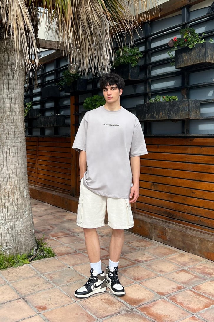 Botanical Emporium Nakışlı Buz Gri Oversize Tişört