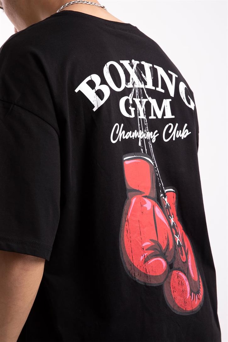 Boxing Gym Baskılı Siyah Oversize Tişört
