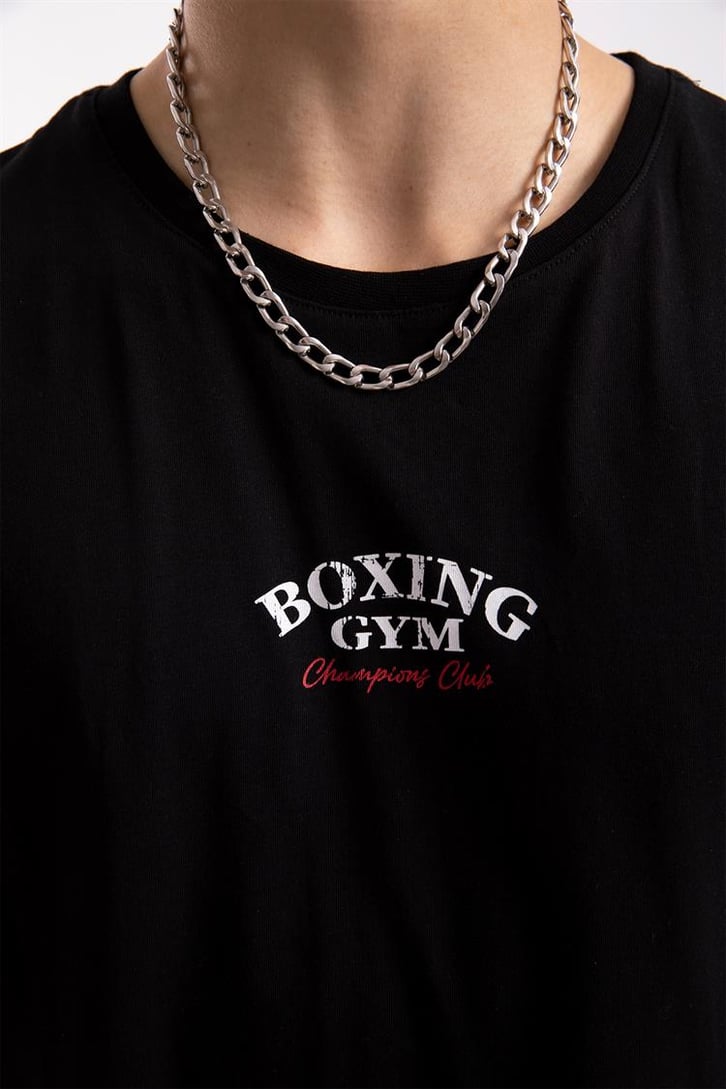 Boxing Gym Baskılı Siyah Oversize Tişört