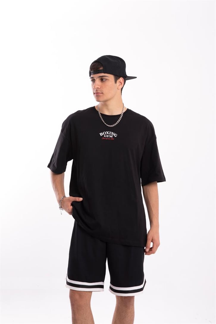Boxing Gym Baskılı Siyah Oversize Tişört