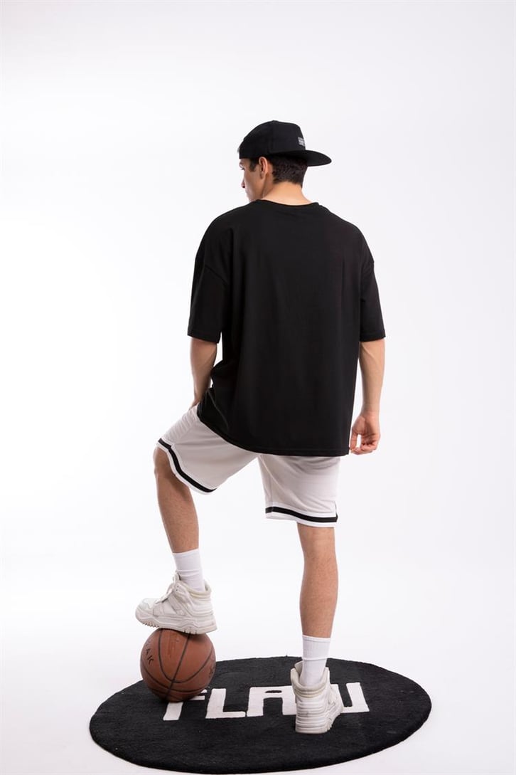 Brklyn 7 Baskılı Siyah Oversize Tişört