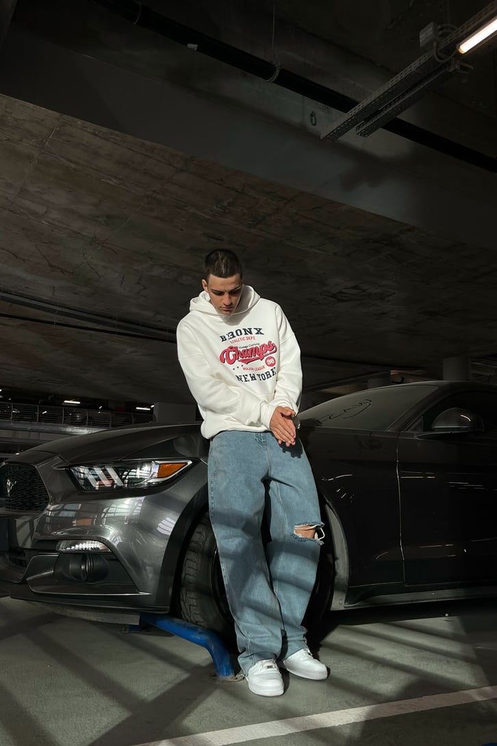 Bronx Champs Baskılı Beyaz Oversize Sweatshirt