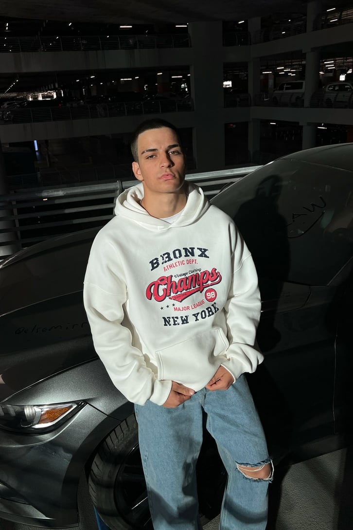 Bronx Champs Baskılı Beyaz Oversize Sweatshirt