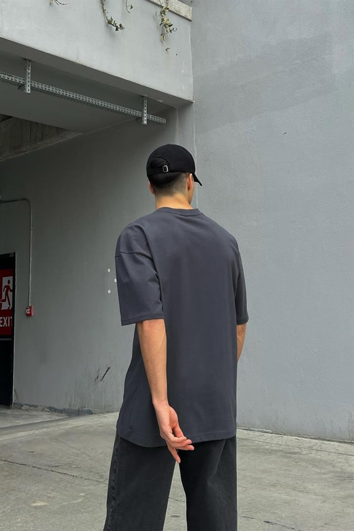 Brooklyn Baskılı Antrasit Oversize Tişört