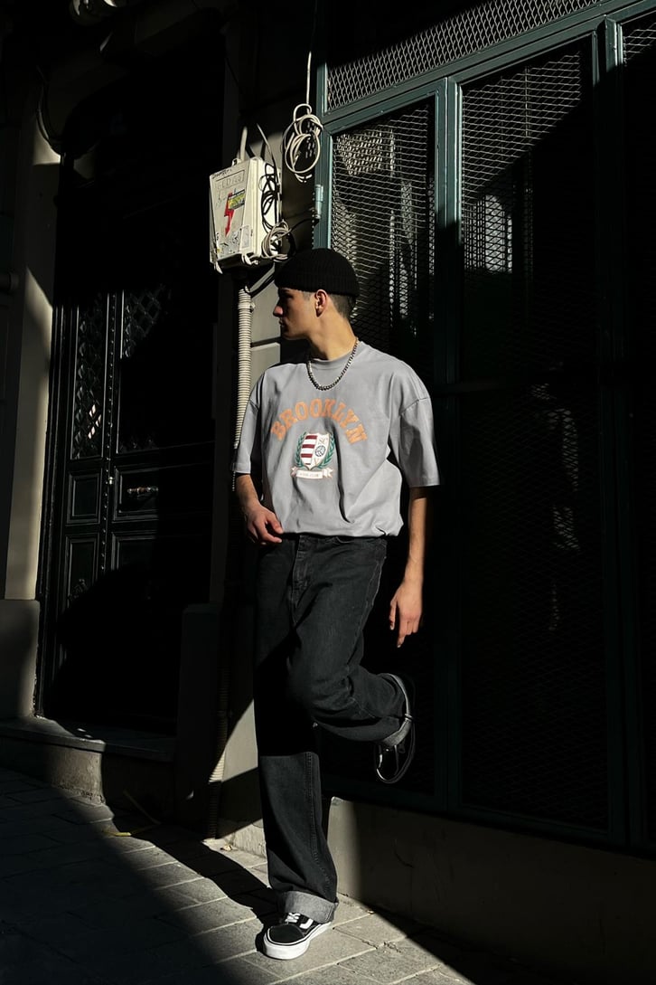 Brooklyn Baskılı Oversize Tshirt