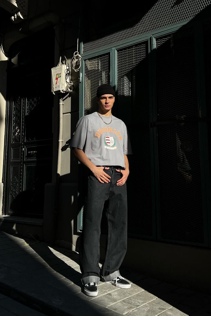 Brooklyn Baskılı Oversize Tshirt