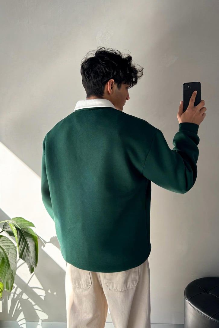 Brooklyn Baskılı Renkli Polo Yaka Sweatshirt