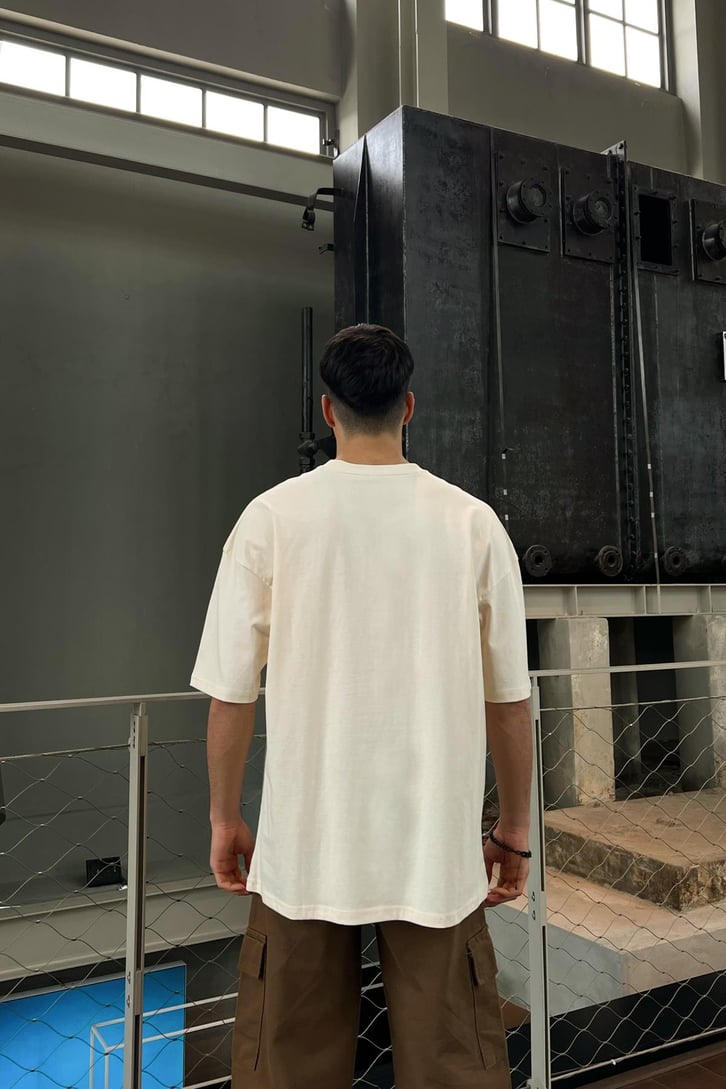 Brooklyn Baskılı Taş Rengi Oversize Tshirt