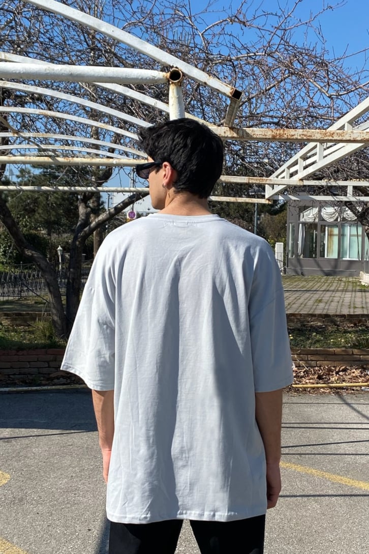 Brooklyn Chest Printed Oversize Gri Tshirt