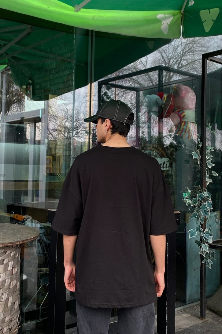 Brooklyn Chest Printed Oversize Siyah Tshirt