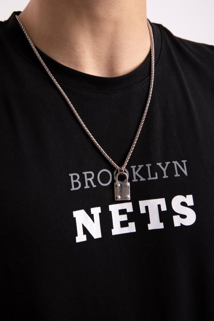 Brooklyn Nets Baskılı Siyah Oversize Tshirt