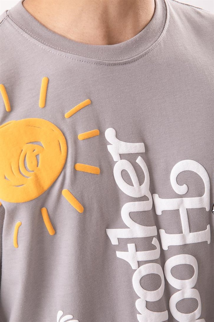 Brotherhood Baskılı Gri Oversize Tişört