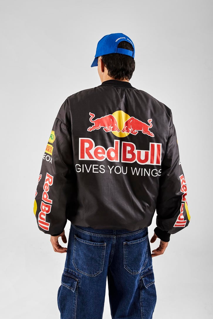Bull Baskılı Siyah Racing Ceket