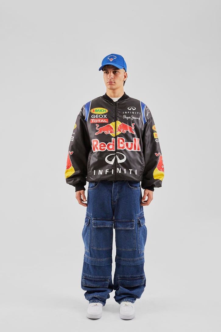 Bull Baskılı Siyah Racing Ceket