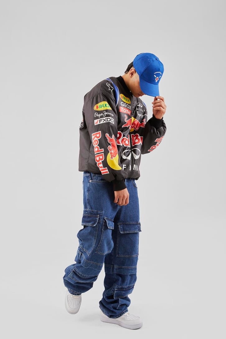Bull Baskılı Siyah Racing Ceket