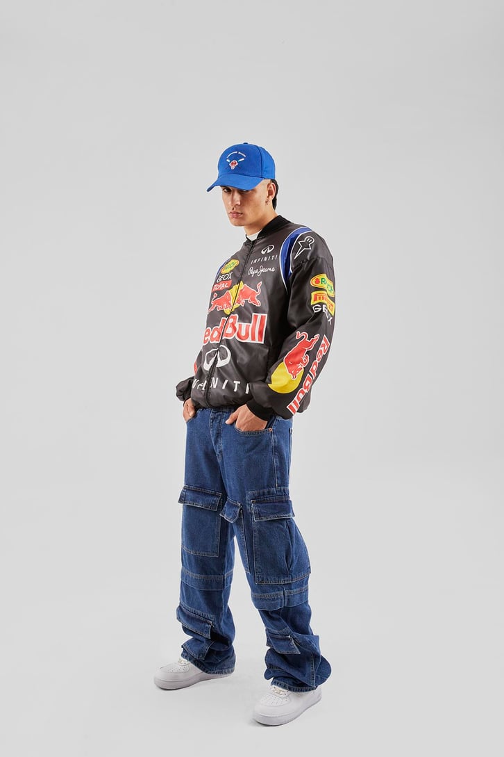 Bull Baskılı Siyah Racing Ceket