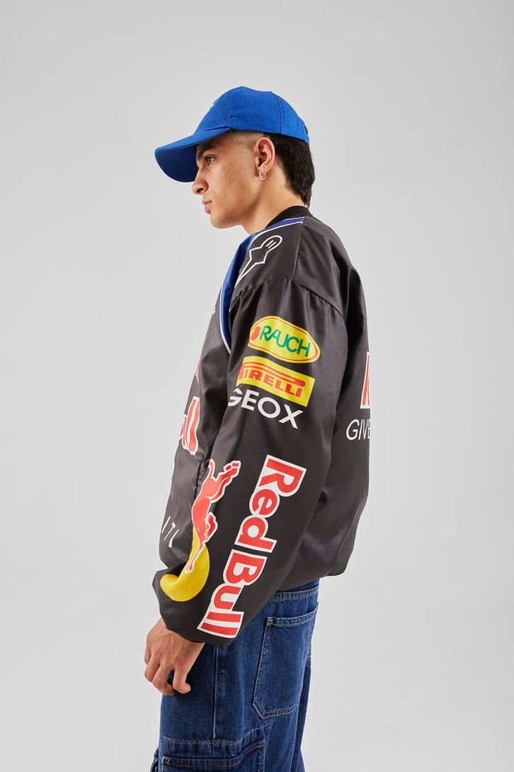Bull Baskılı Siyah Racing Ceket