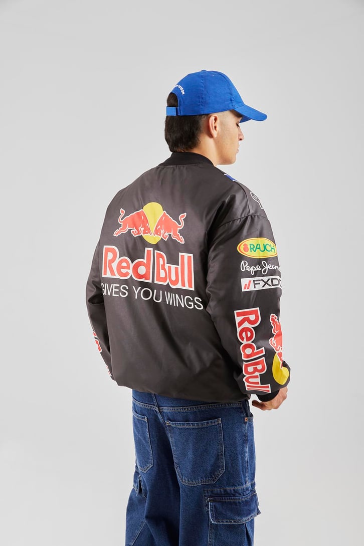 Bull Baskılı Siyah Racing Ceket