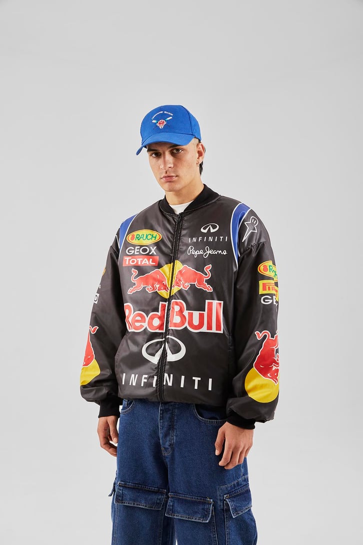 Bull Baskılı Siyah Racing Ceket