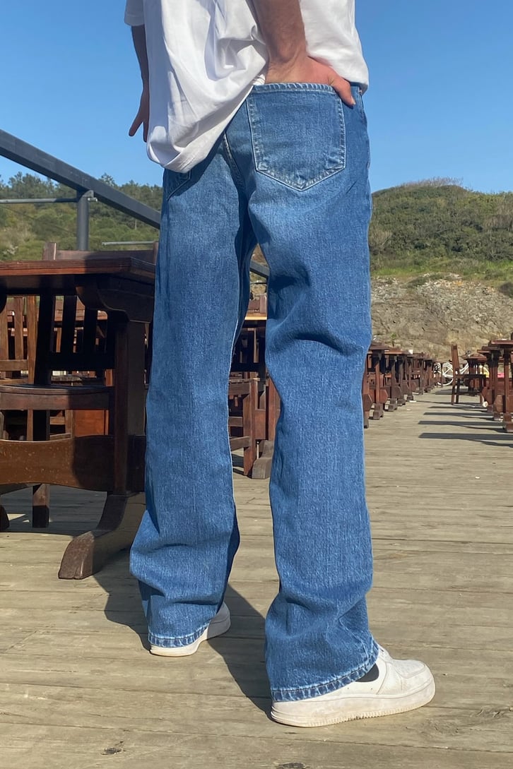 Bullet Yırtık Detaylı Mavi Baggy Jean