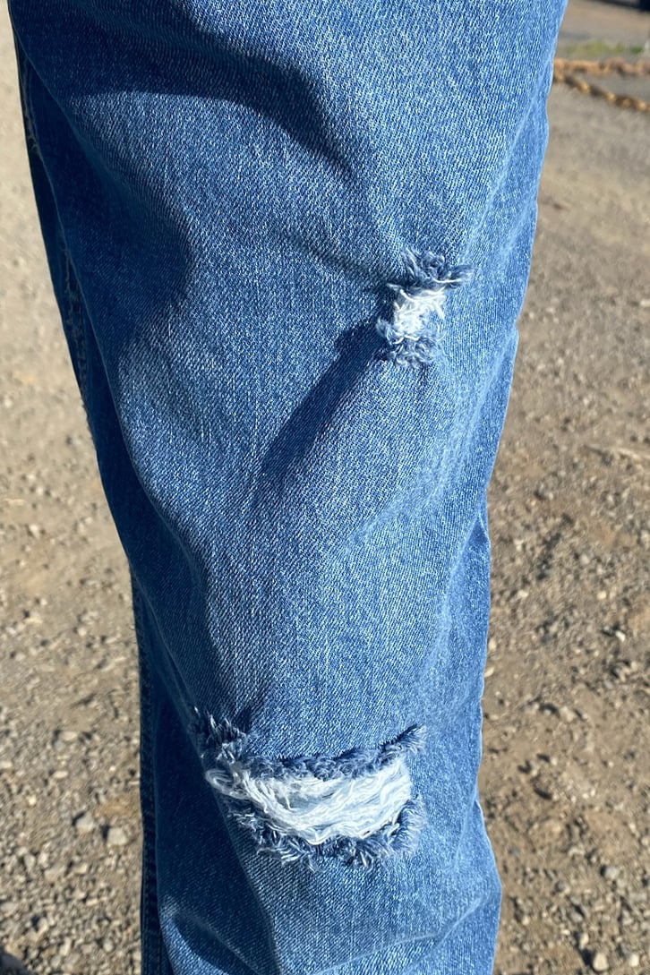 Bullet Yırtık Detaylı Mavi Baggy Jean