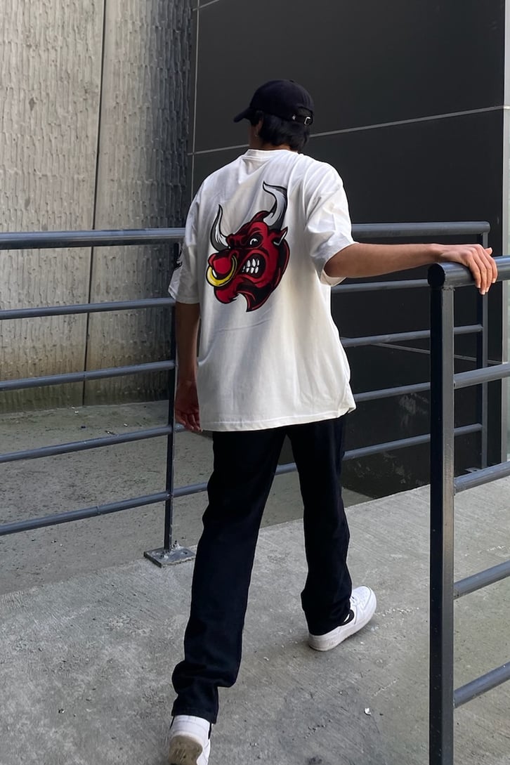 Bulls Baskılı Beyaz Oversize Tshirt