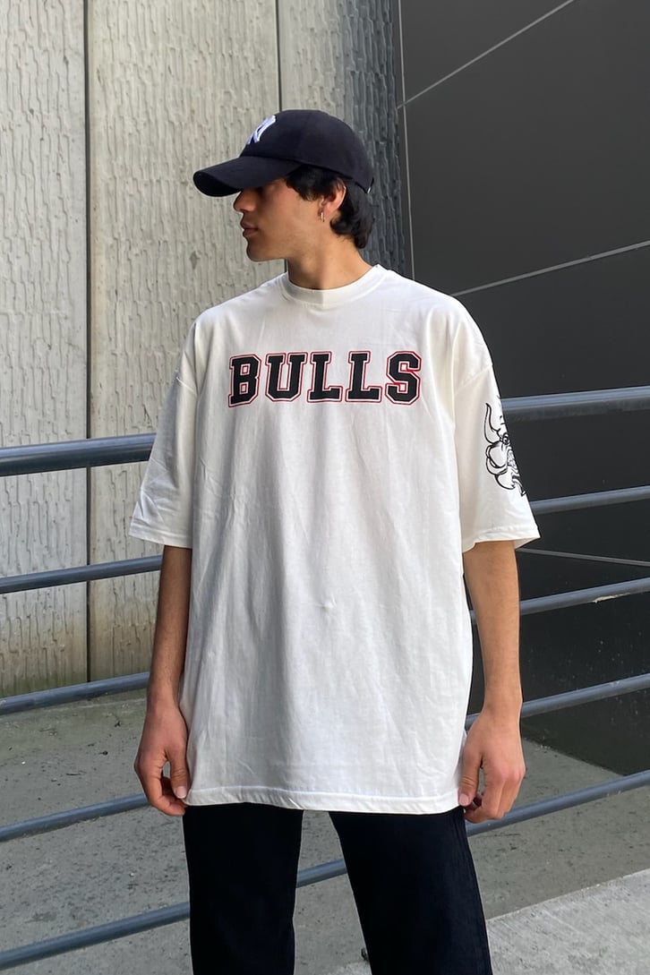 Bulls Baskılı Oversize Tshirt