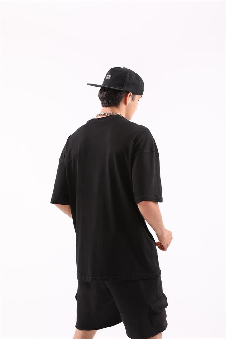 Bulls Baskılı Siyah Oversize Tişört