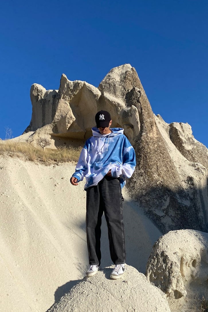 BULUT BASKILI OVERSIZE HOODIE