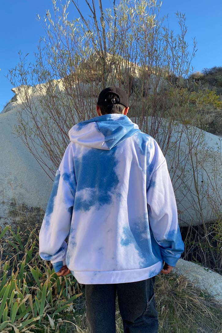 BULUT BASKILI OVERSIZE HOODIE