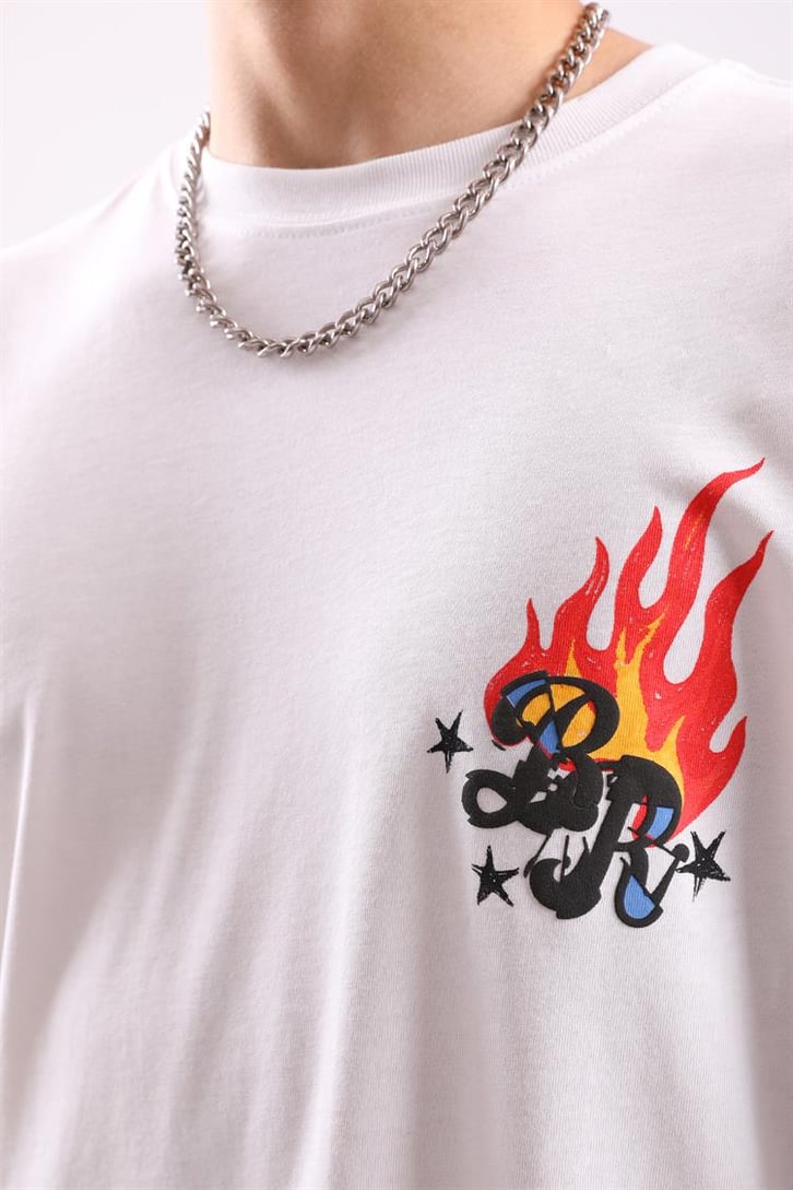 Bunny Rock Baskılı Beyaz Oversize Tişört