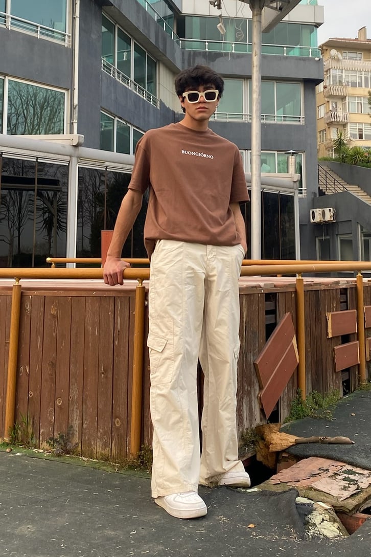 Buongiorno Baskılı Kahverengi Oversize Tshirt