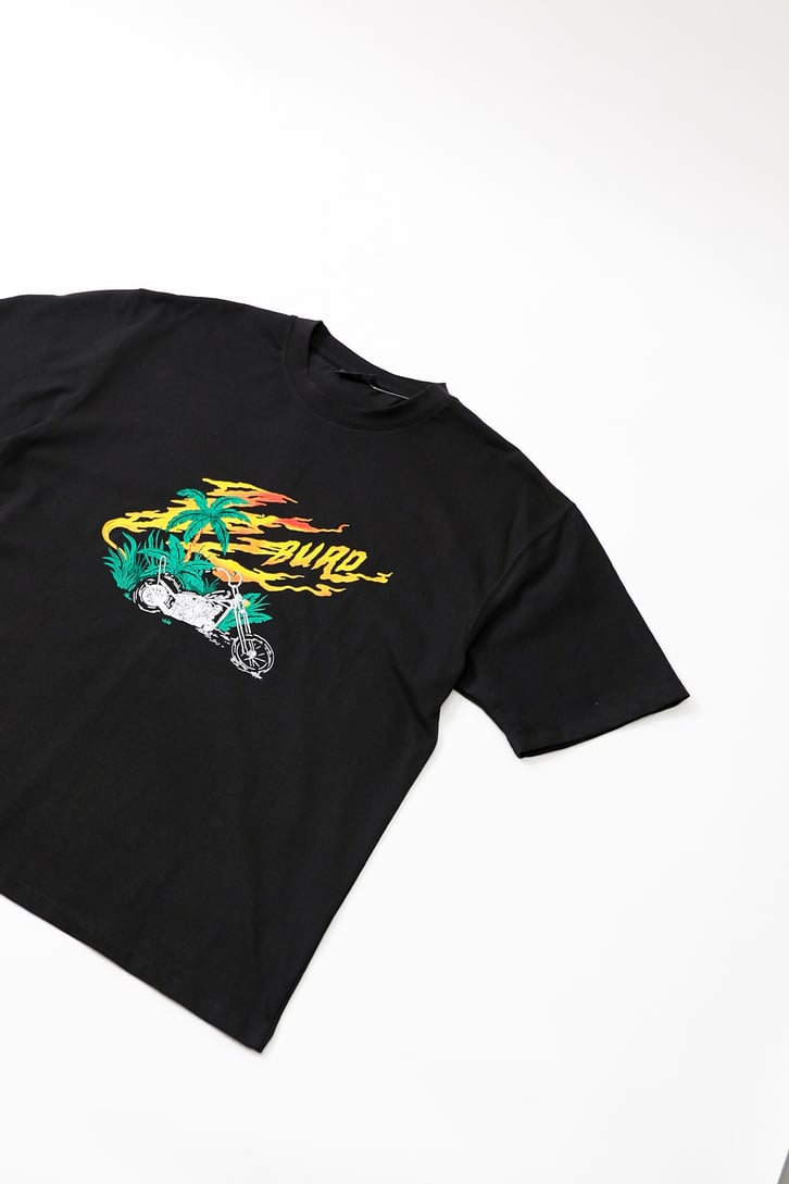 Burn Baskılı Siyah Oversize Tshirt