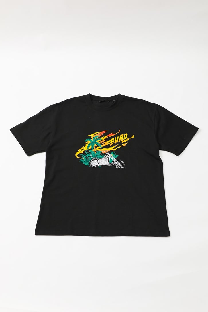 Burn Baskılı Siyah Oversize Tshirt